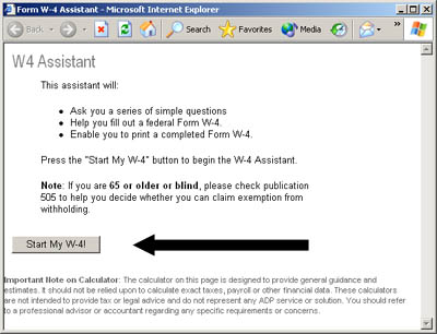 Screenshot of second page of W-4 Assistant questionnaire