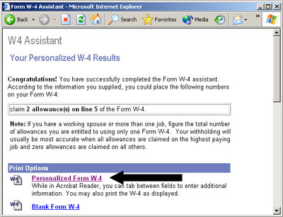 Screenshot of fourth page of W-4 Assistant questionnaire